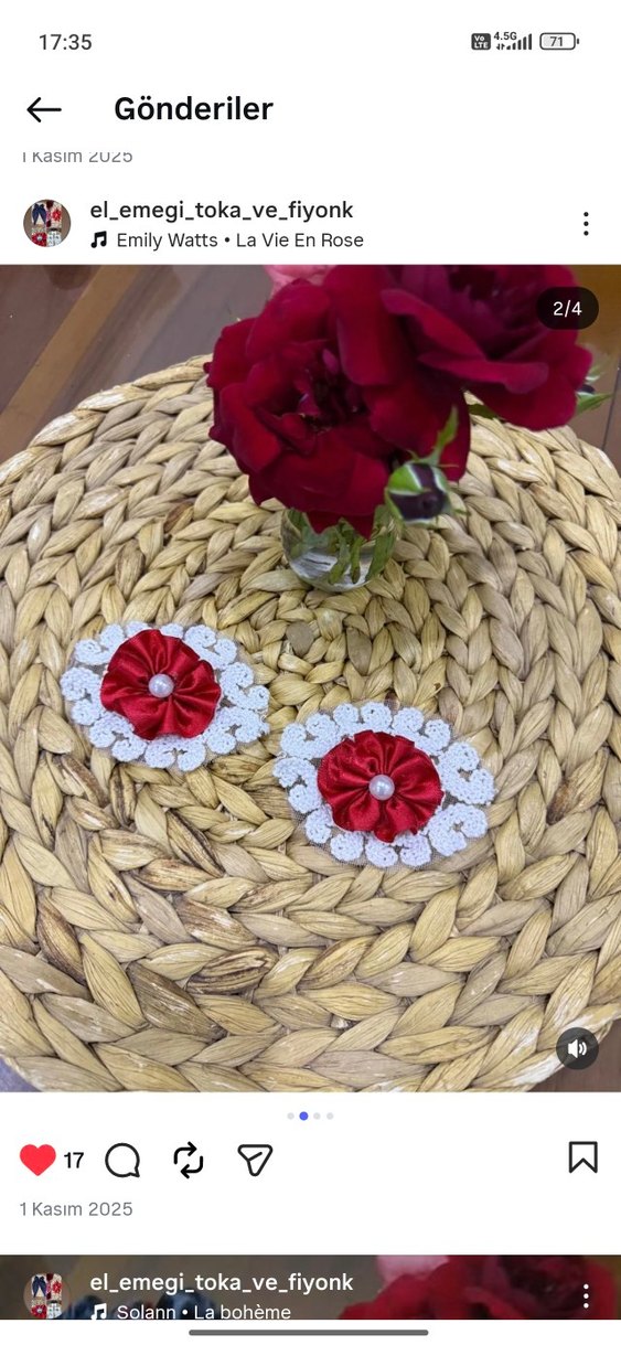 Kırmızı Saten ve Dantel El Yapımı toka - Görsel 2