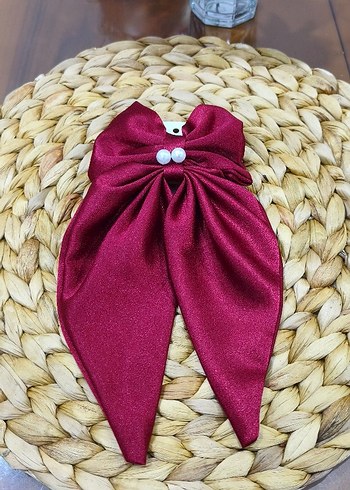 Bordo Saten Fiyonk Toka İnci Detaylı - Görsel 3