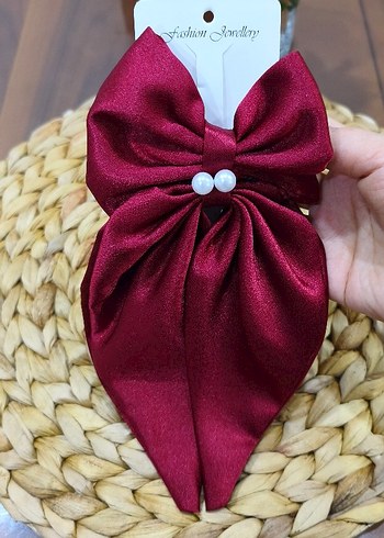 Bordo Saten Fiyonk Toka İnci Detaylı - Görsel 2