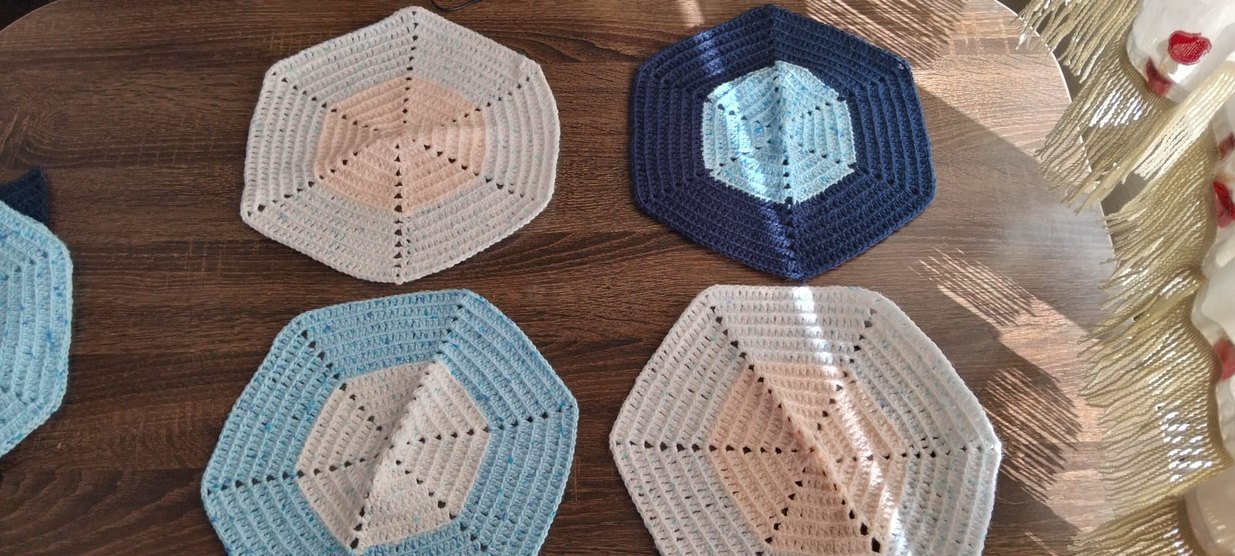 Çok Renkli El Örgüsü Amerikan Servisi Takımı - Görsel 3