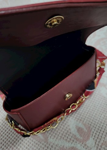 Bordo Deri Zincir Detaylı Kadın Çanta - Görsel 2