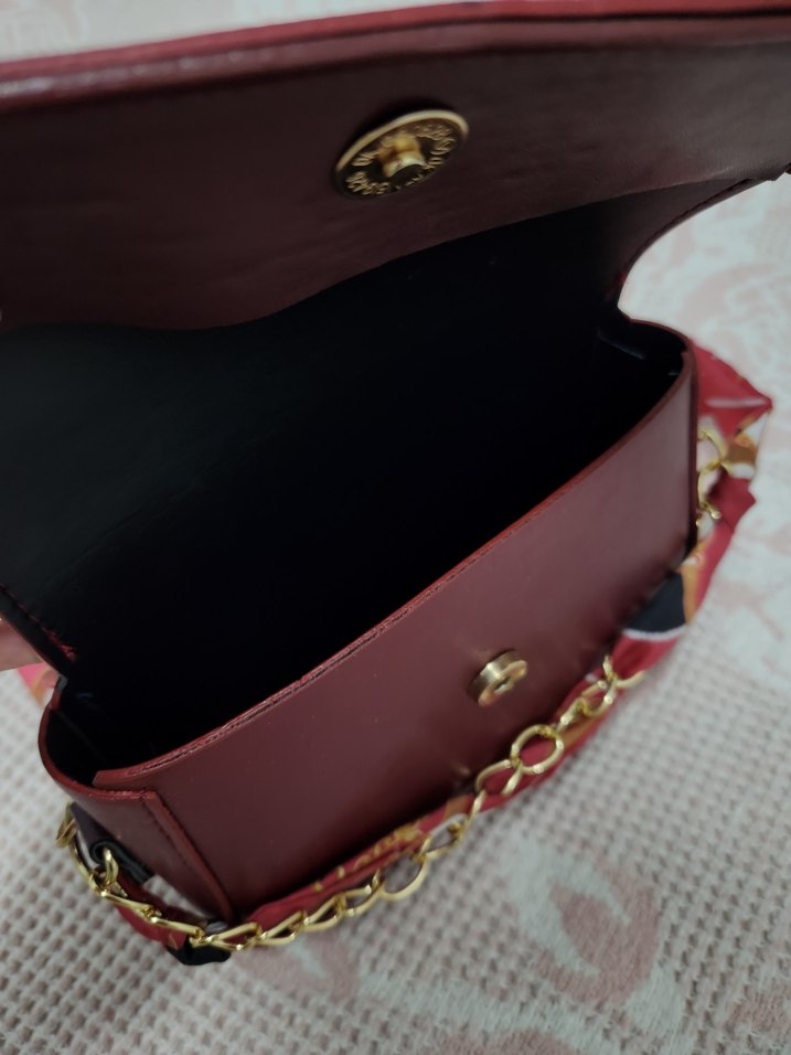 Bordo Deri Zincir Detaylı Kadın Çanta - Görsel 2