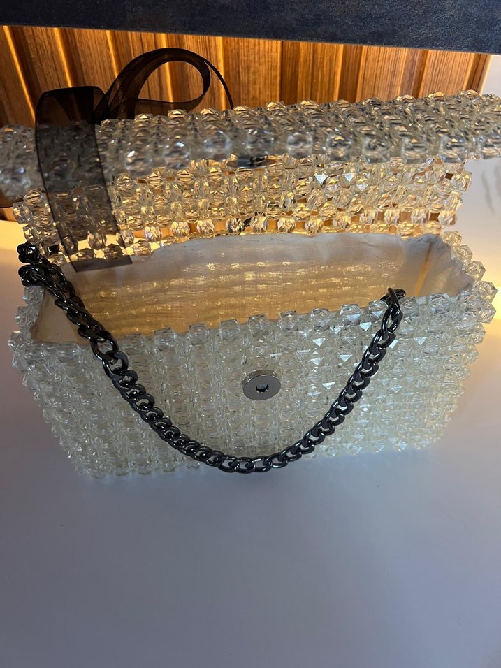 Boncuk İşlemeli Beyaz Örgü Kadın Çanta - Görsel 2