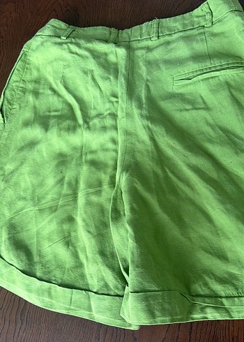 Düğmeli Yeşil Keten Şort - Görsel 2