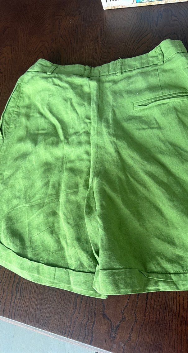 Düğmeli Yeşil Keten Şort - Görsel 2