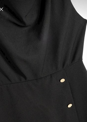 Düğmeli Siyah Kolsuz Midi Tulum - Görsel 2