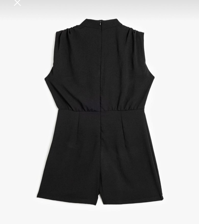 Düğmeli Siyah Kolsuz Midi Tulum - Görsel 3