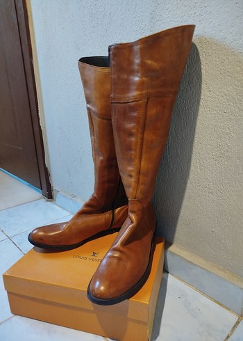 Bej Hakiki Orjinal Deri Kadın Çizme - Görsel 2