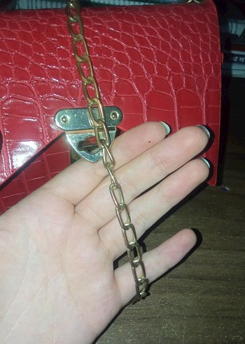 Kırmızı Deri Yılan Desenli Kadın Çanta - Görsel 3