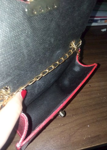 Kırmızı Deri Yılan Desenli Kadın Çanta - Görsel 4