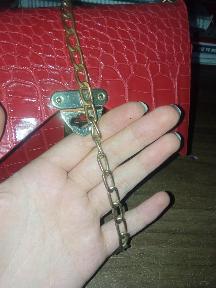 Kırmızı Deri Yılan Desenli Kadın Çanta - Görsel 3