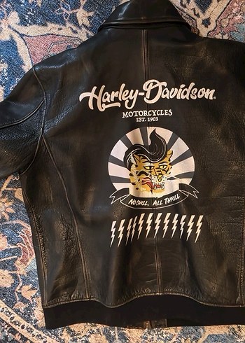 Harley davidson Siyah Deri Biker Ceket - Görsel 2