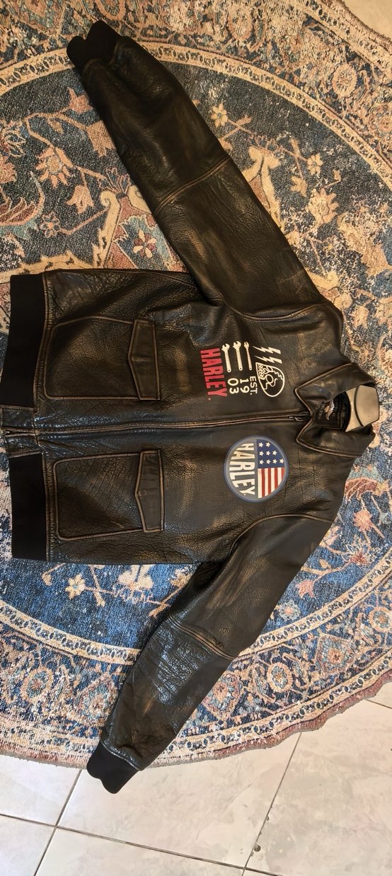 Harley davidson Siyah Deri Biker Ceket - Görsel 3