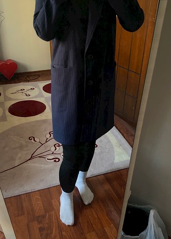 Düğmeli Lacivert Midi Hamile Kot Ceket - Görsel 3