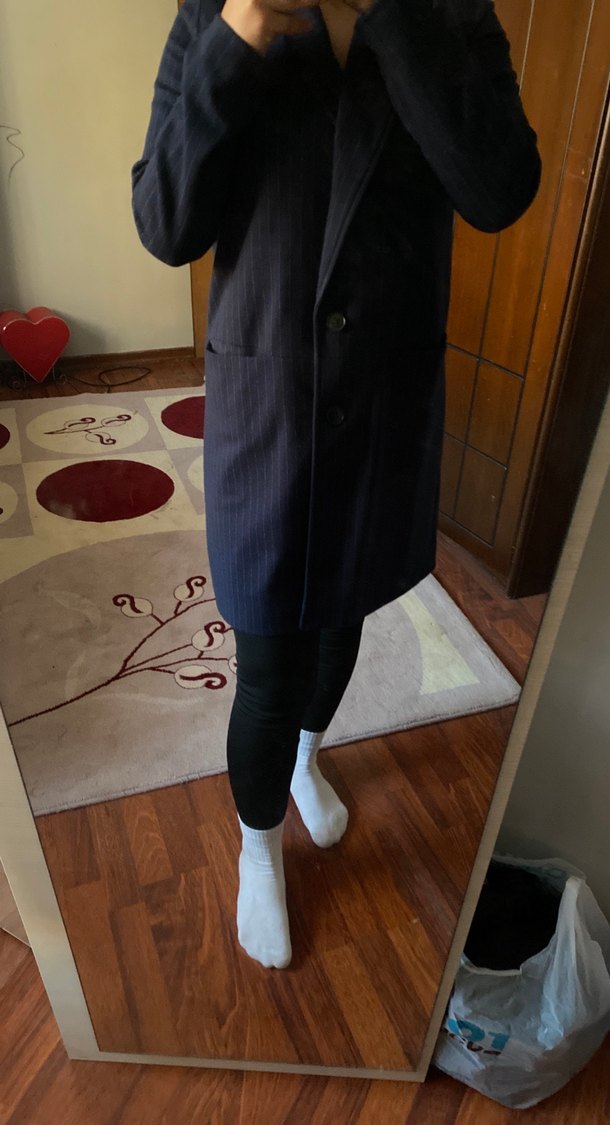 Düğmeli Lacivert Midi Hamile Kot Ceket - Görsel 2