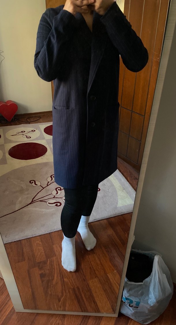 Düğmeli Lacivert Midi Hamile Kot Ceket - Görsel 3