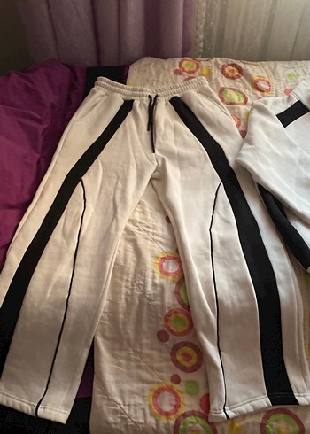 Unısexs  Fermuarlı Beyaz Siyah Eşofman Takımı - Görsel 2