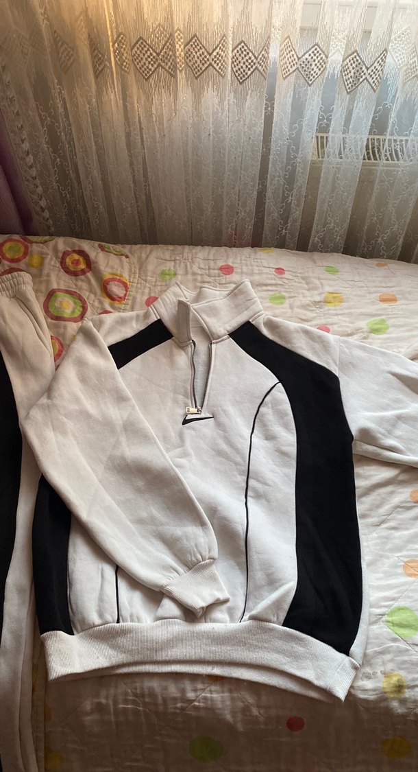 Unısexs  Fermuarlı Beyaz Siyah Eşofman Takımı - Görsel 3