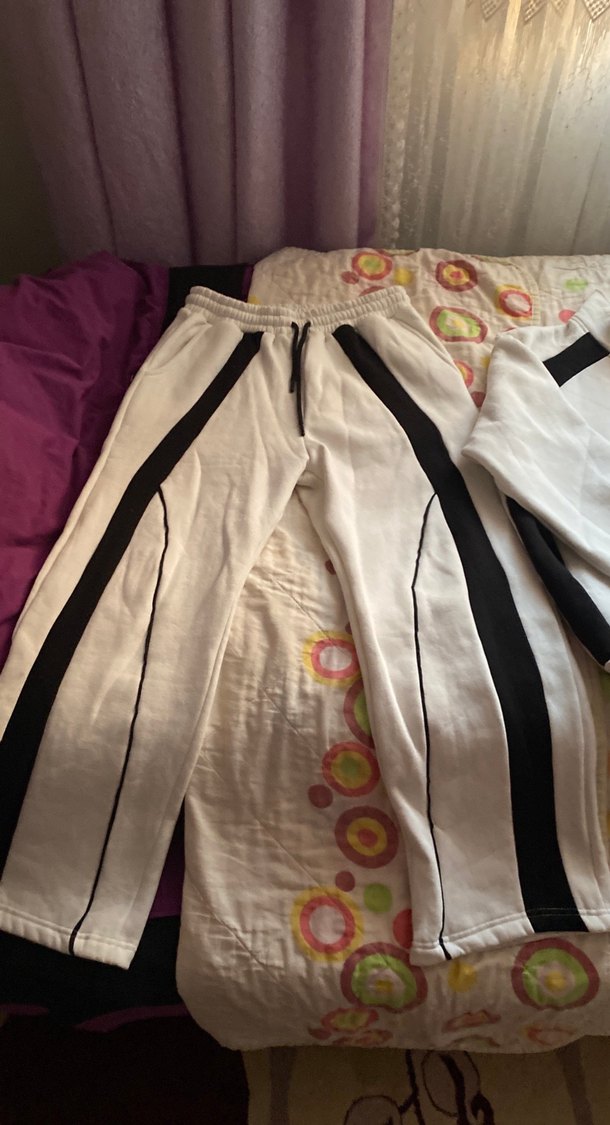 Unısexs  Fermuarlı Beyaz Siyah Eşofman Takımı - Görsel 2