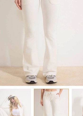 Beyaz Kadın Normal Kesim Pamuklu Eşofman Altı - Görsel 3