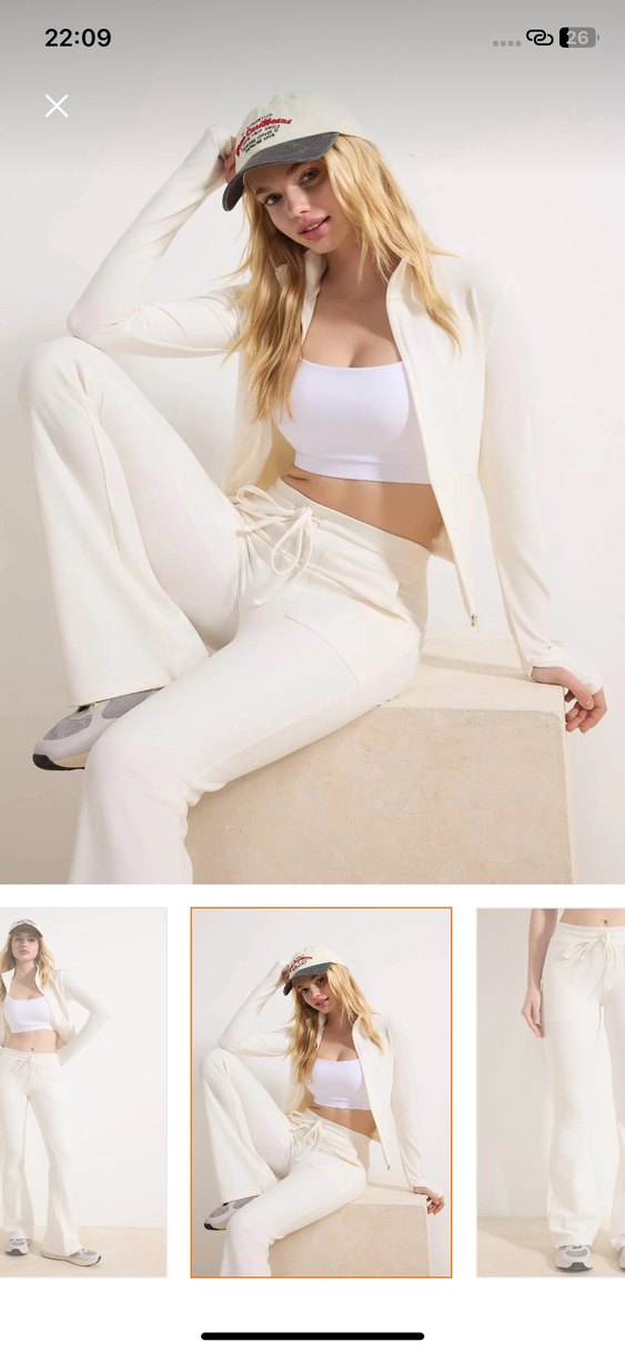 Beyaz Kadın Normal Kesim Pamuklu Eşofman Altı - Görsel 2