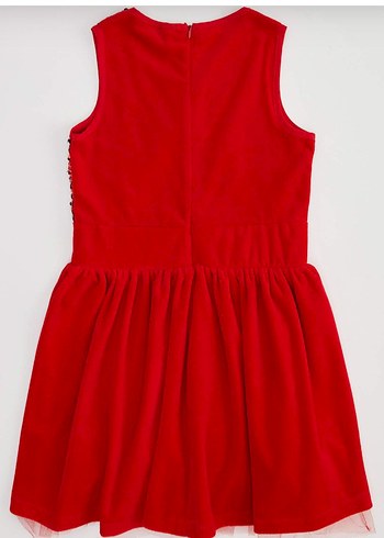 Kız Çocuk Kırmızı Pul İşlemeli Elbise - Görsel 7