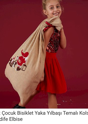 Kız Çocuk Kırmızı Pul İşlemeli Elbise - Görsel 4