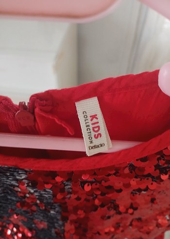 Kız Çocuk Kırmızı Pul İşlemeli Elbise - Görsel 9