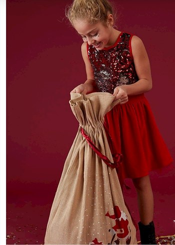 Kız Çocuk Kırmızı Pul İşlemeli Elbise - Görsel 2