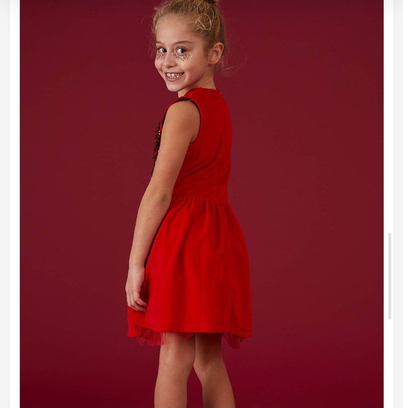 Kız Çocuk Kırmızı Pul İşlemeli Elbise - Görsel 5