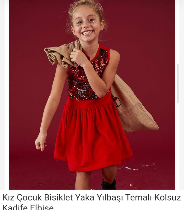 Kız Çocuk Kırmızı Pul İşlemeli Elbise - Görsel 3