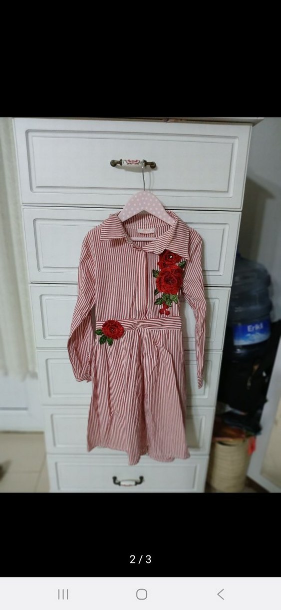 Kırmızı Nakışlı Uzun Kollu Kız Elbisesi - Görsel 2