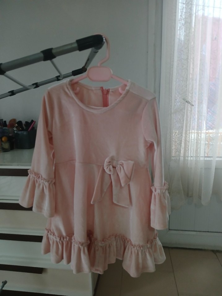 Pembe Kız Çocuk Fırfırlı Elbise - Görsel 4