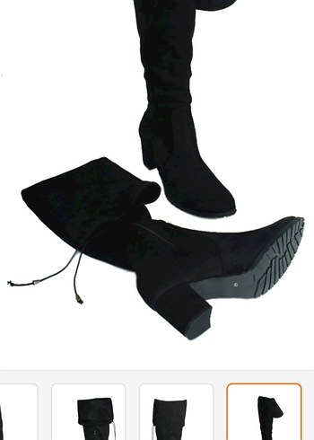 Siyah Süet Stiletto Topuklu Kadın Dizüstü Çizme - Görsel 4