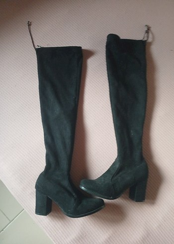 Siyah Süet Stiletto Topuklu Kadın Dizüstü Çizme - Görsel 5