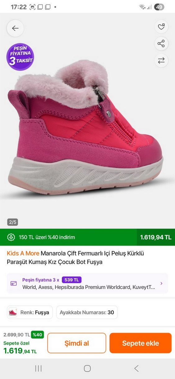 Kız Çocuk Pembe Kürklü Fermuarlı Bot - Görsel 2