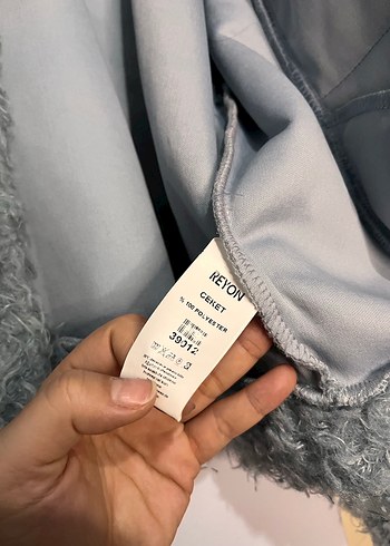 Mavi peluş Düğmeli Rahat Kesim Kadın Ceket/Mont - Görsel 7