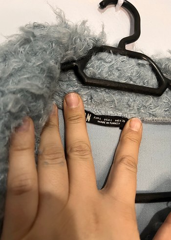 Mavi peluş Düğmeli Rahat Kesim Kadın Ceket/Mont - Görsel 6