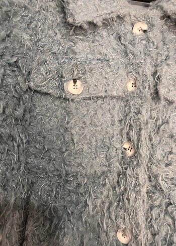 Mavi peluş Düğmeli Rahat Kesim Kadın Ceket/Mont - Görsel 5