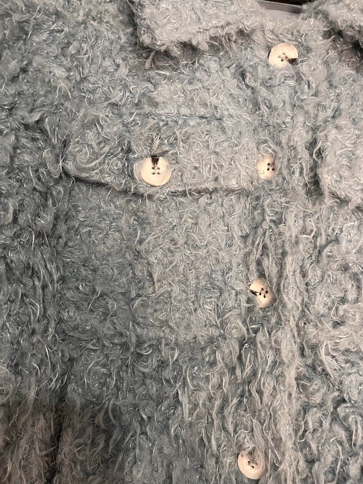 Mavi peluş Düğmeli Rahat Kesim Kadın Ceket/Mont - Görsel 5