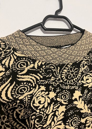 Uzun Kollu Desenli Bohem Triko Elbise - Görsel 4