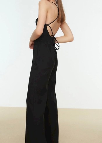 Kadın Siyah Sırt Detaylı Uzun Tulum - Görsel 8