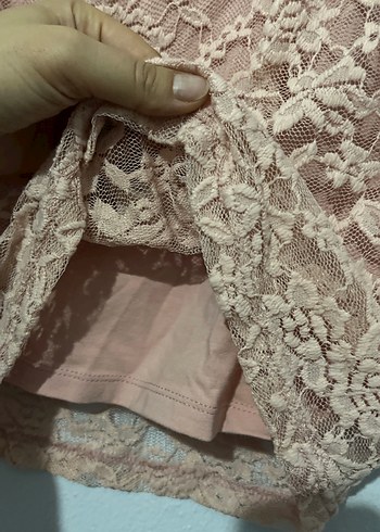 Dantel Detaylı astarlı yarım Kollu pudra pembe Bluz - Görsel 3
