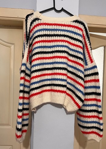 Çizgili Bohem Kadın Triko Kazak - Görsel 2