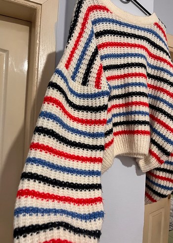 Çizgili Bohem Kadın Triko Kazak - Görsel 3