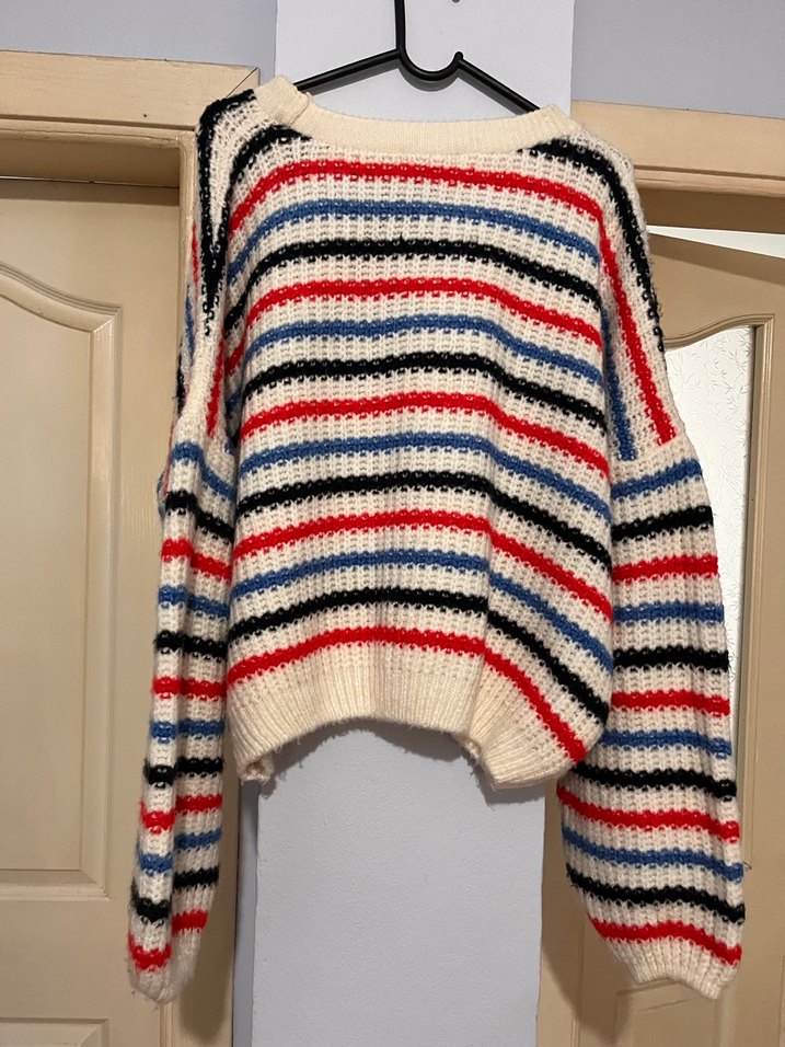 Çizgili Bohem Kadın Triko Kazak - Görsel 2