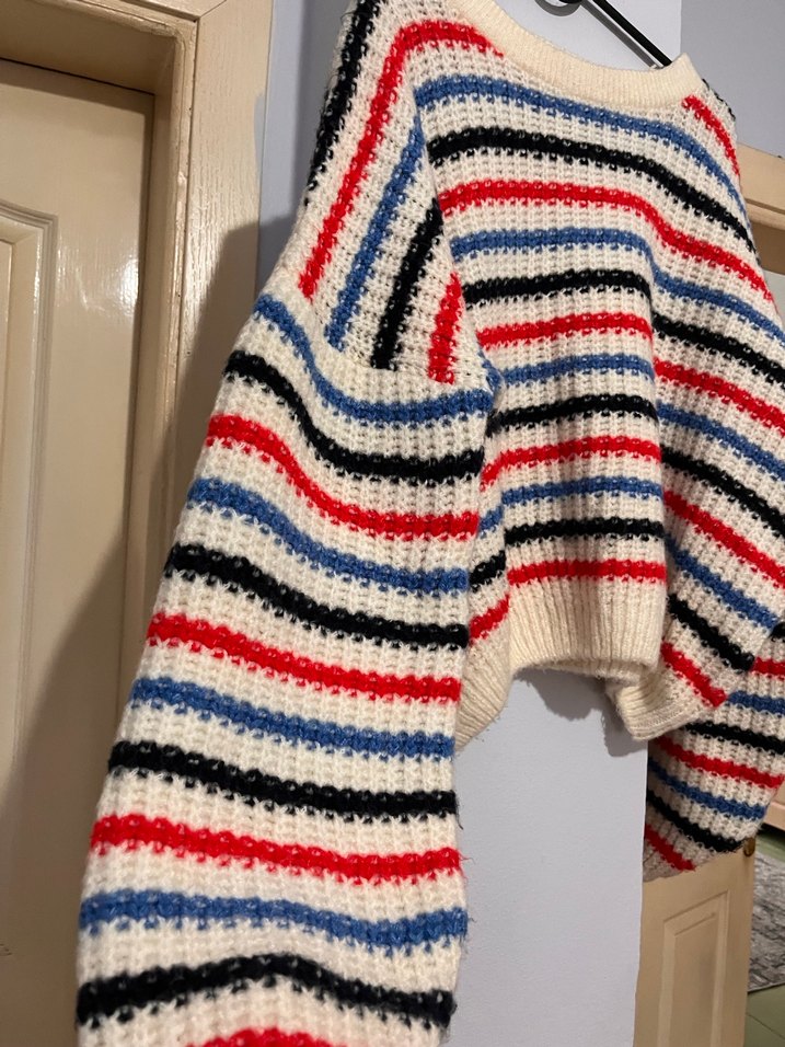 Çizgili Bohem Kadın Triko Kazak - Görsel 3