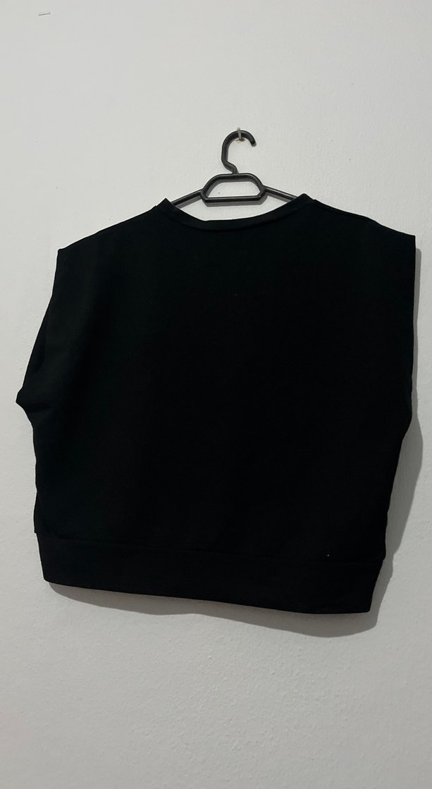 Siyah Kadın crop kısakol Sweatshirt - Görsel 2