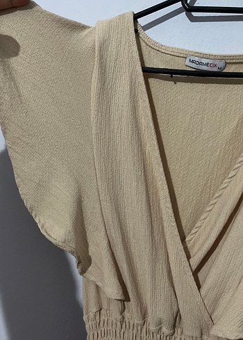 Bej Keten Bohem Uzun Elbise - Görsel 4