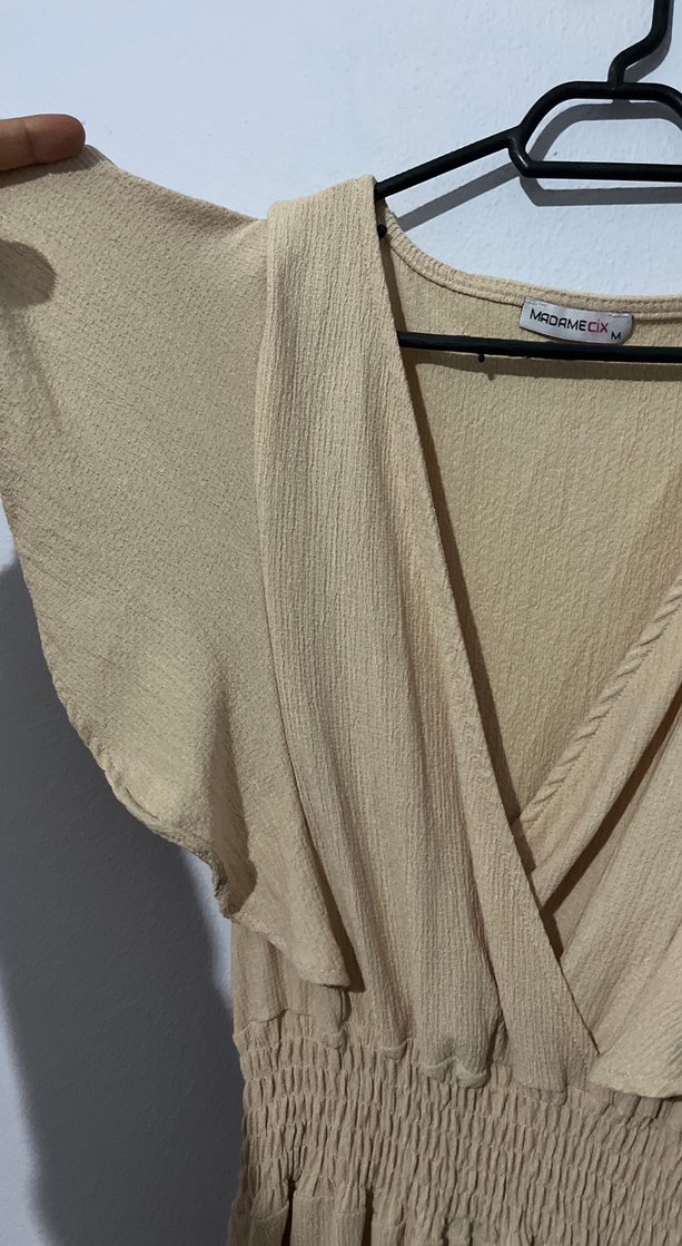 Bej Keten Bohem Uzun Elbise - Görsel 4